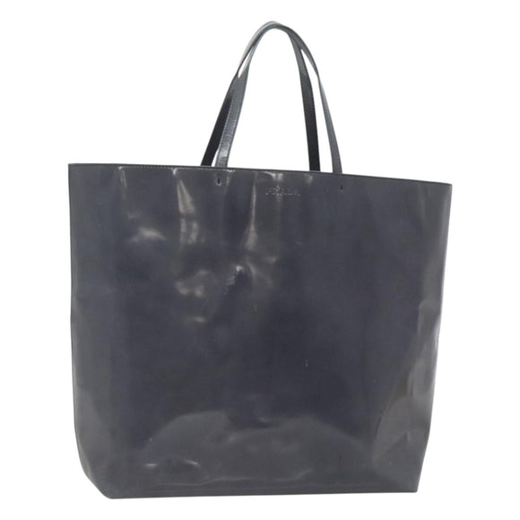 PRADA Hand Bag Enamel Navy Silver Auth bs25904