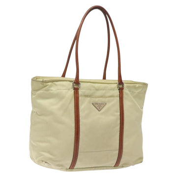 PRADA Shoulder Bag Nylon Beige Silver Auth bs25909