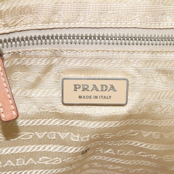 PRADA Shoulder Bag Nylon Beige Silver Auth bs25909