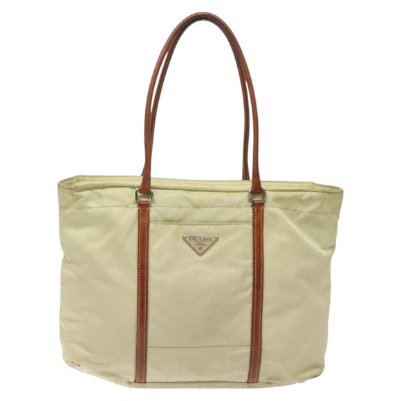PRADA Shoulder Bag Nylon Beige Silver Auth bs25909
