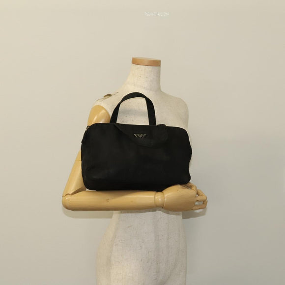 PRADA Hand Bag Nylon Black Silver Auth bs25910
