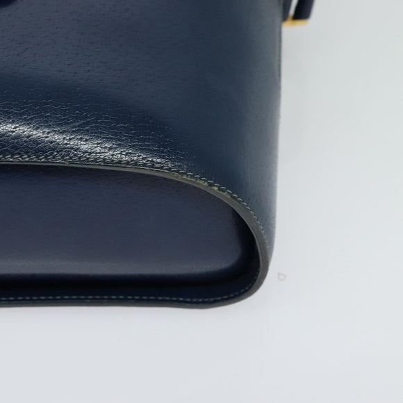 GUCCI Shoulder Bag Leather Blue Gold Auth bs25923