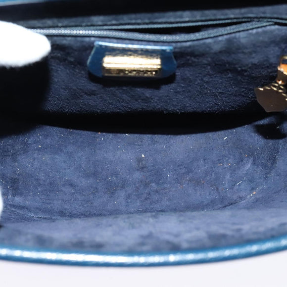 GUCCI Shoulder Bag Leather Blue Gold Auth bs25923