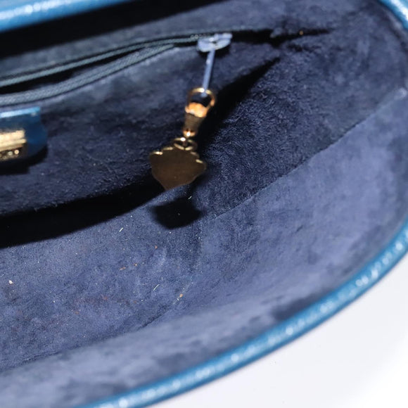 GUCCI Shoulder Bag Leather Blue Gold Auth bs25923