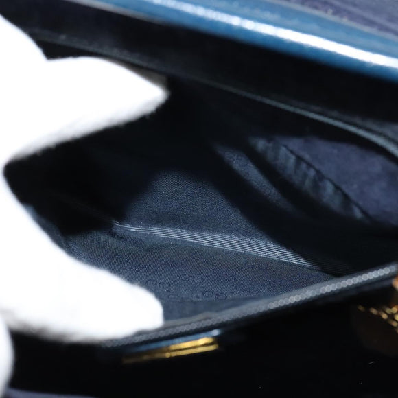 GUCCI Shoulder Bag Leather Blue Gold Auth bs25923