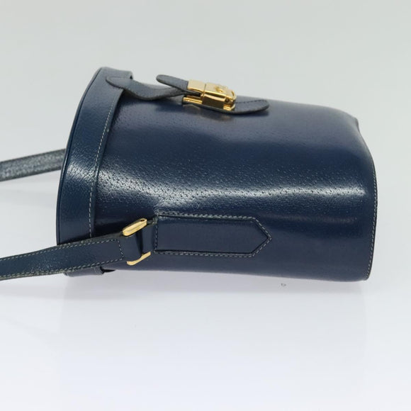 GUCCI Shoulder Bag Leather Blue Gold Auth bs25923