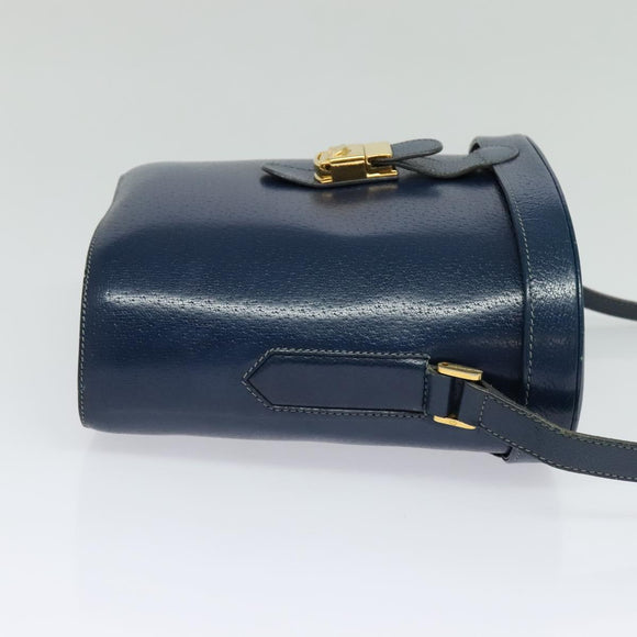 GUCCI Shoulder Bag Leather Blue Gold Auth bs25923