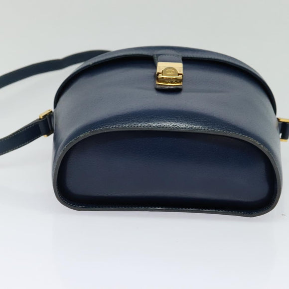 GUCCI Shoulder Bag Leather Blue Gold Auth bs25923