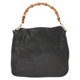 GUCCI Bamboo Hand Bag Leather Black Gold 001 3754 1638 Auth bs25926 - 0