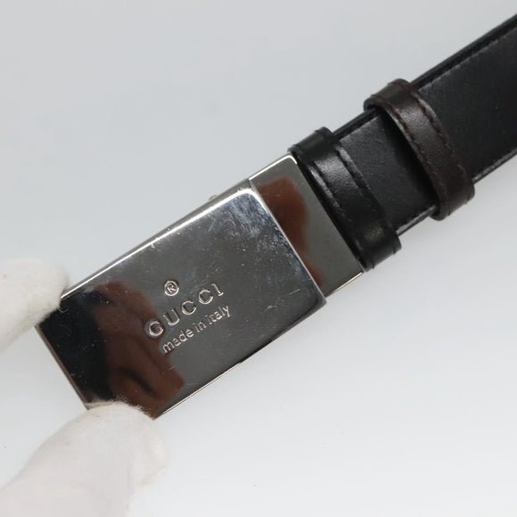 GUCCI Belt Leather 81.5-34.3"" Black Silver Auth bs25928