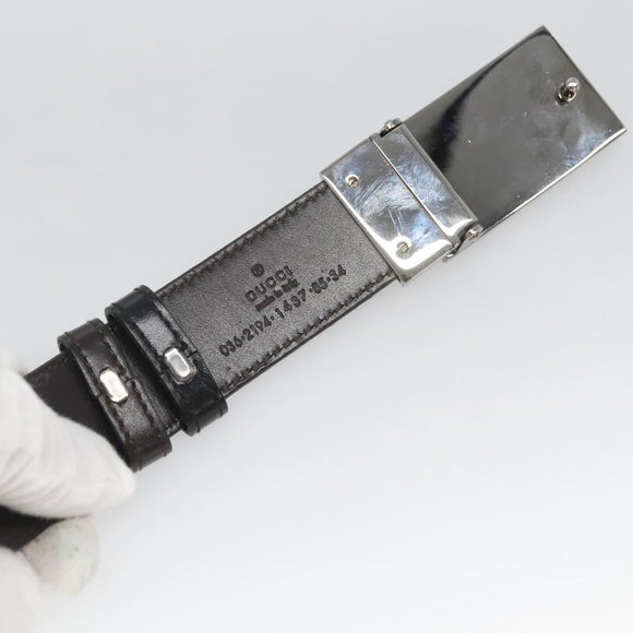 GUCCI Belt Leather 81.5-34.3"" Black Silver Auth bs25928