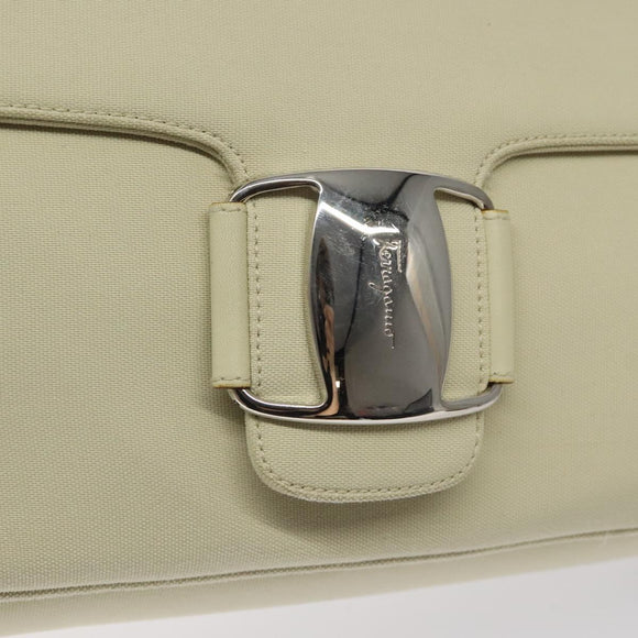 Salvatore Ferragamo Gancini Shoulder Bag Canvas White Silver Auth bs25930
