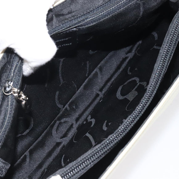 Salvatore Ferragamo Gancini Shoulder Bag Canvas White Silver Auth bs25930