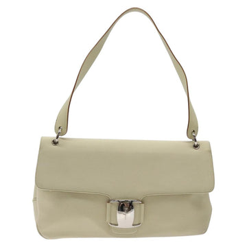 Salvatore Ferragamo Gancini Shoulder Bag Canvas White Silver Auth bs25930 - 0