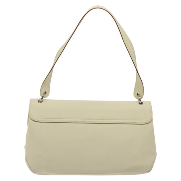 Salvatore Ferragamo Gancini Shoulder Bag Canvas White Silver Auth bs25930