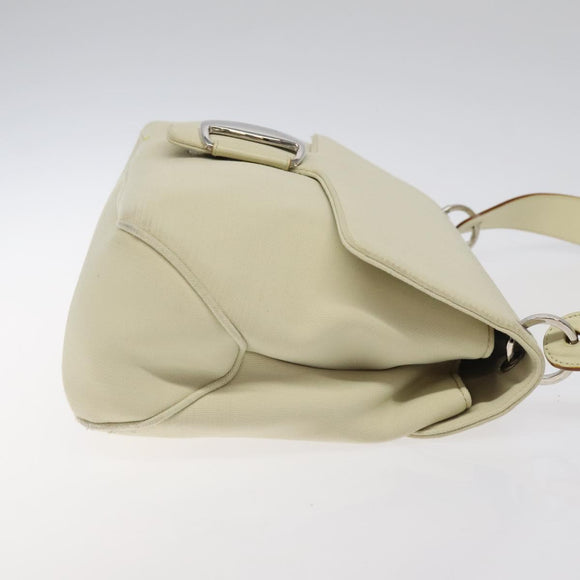 Salvatore Ferragamo Gancini Shoulder Bag Canvas White Silver Auth bs25930