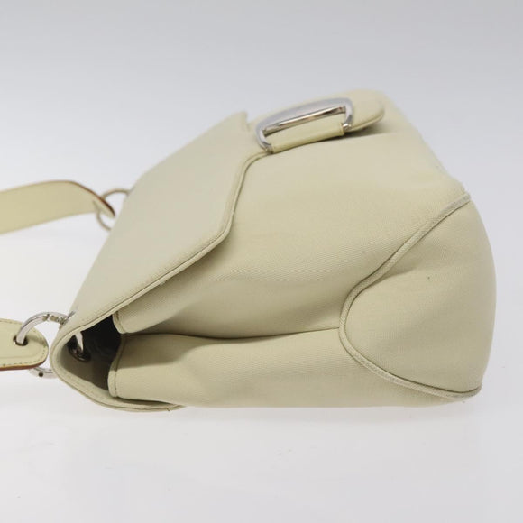Salvatore Ferragamo Gancini Shoulder Bag Canvas White Silver Auth bs25930