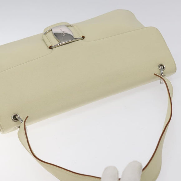 Salvatore Ferragamo Gancini Shoulder Bag Canvas White Silver Auth bs25930
