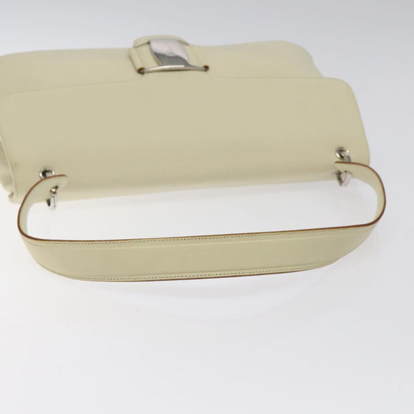 Salvatore Ferragamo Gancini Shoulder Bag Canvas White Silver Auth bs25930