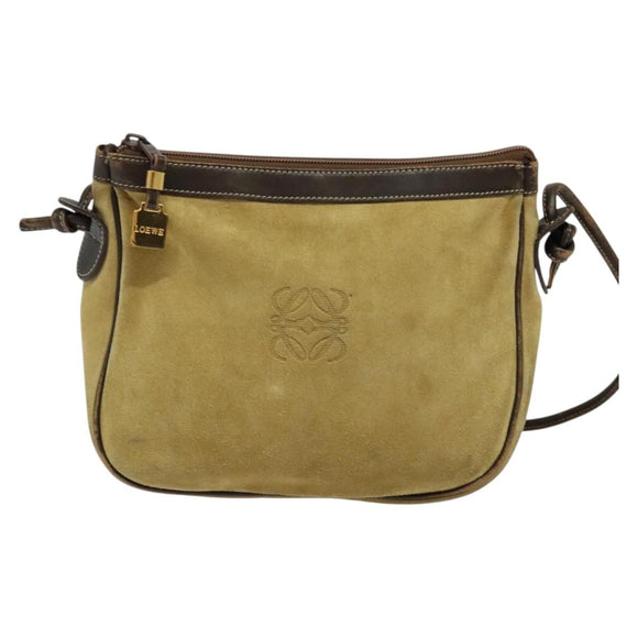 LOEWE Anagram Shoulder Bag Suede Beige Gold Auth bs25935