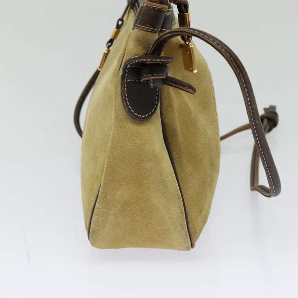 LOEWE Anagram Shoulder Bag Suede Beige Gold Auth bs25935