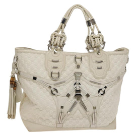 GUCCI GG Canvas Guccissima Shoulder Bag Leather White Silver 240260 Auth bs25938