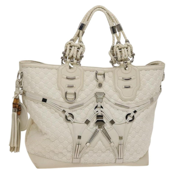 GUCCI GG Canvas Guccissima Shoulder Bag Leather White Silver 240260 Auth bs25938