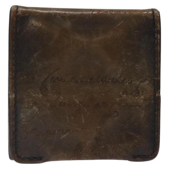 Berluti Calligraphy Coin Purse Leather Brown Auth bs25955