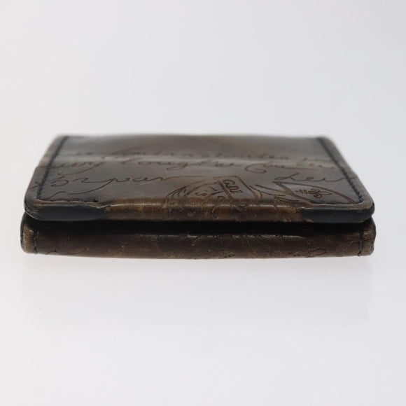 Berluti Calligraphy Coin Purse Leather Brown Auth bs25955