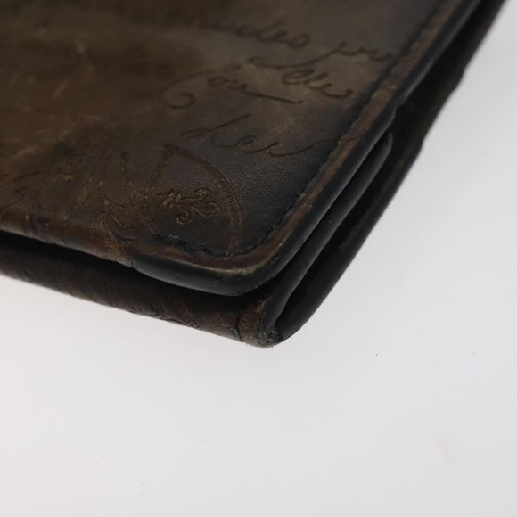 Berluti Calligraphy Coin Purse Leather Brown Auth bs25955