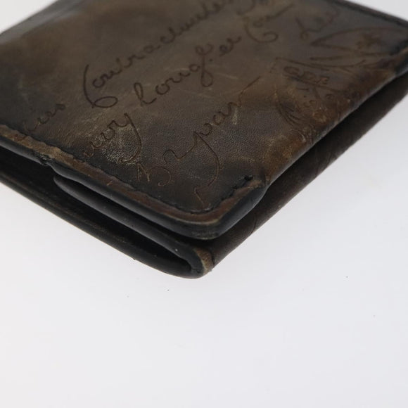 Berluti Calligraphy Coin Purse Leather Brown Auth bs25955