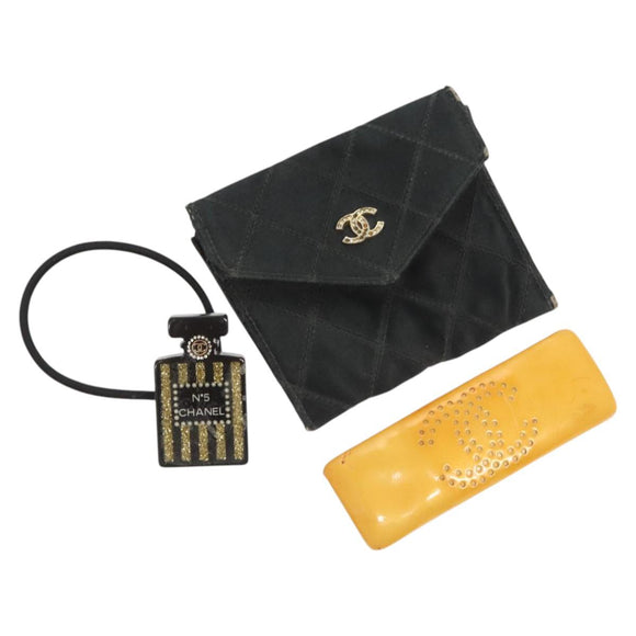 CHANEL Card Case Satin Metal 3 Set Black Yellow CC Auth bs25964