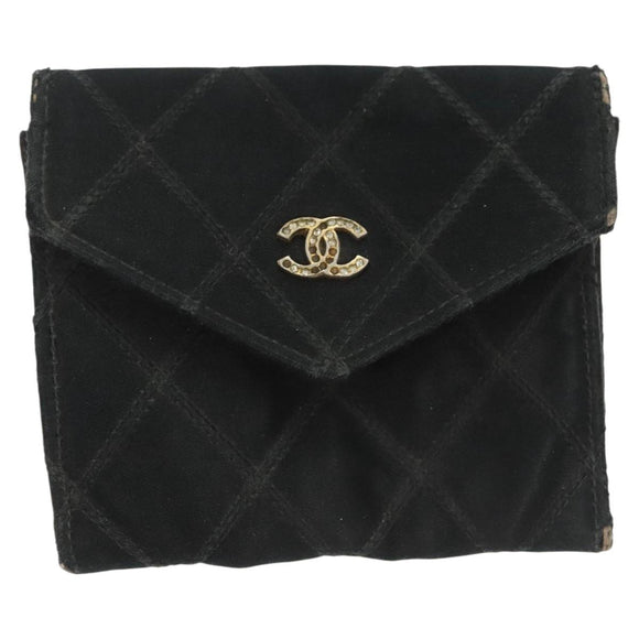 CHANEL Card Case Satin Metal 3Set Black Yellow CC Auth bs25964