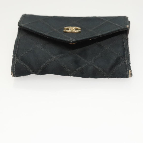 CHANEL Card Case Satin Metal 3Set Black Yellow CC Auth bs25964