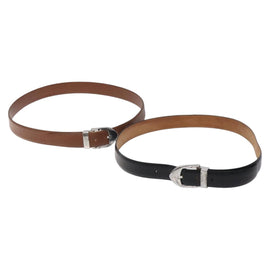 LOUIS VUITTON Belt Leather 2Set Black Brown LV Auth bs25969