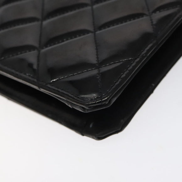 CHANEL Matelasse Chain Hand Bag Enamel Black Gold CC Auth bs25978