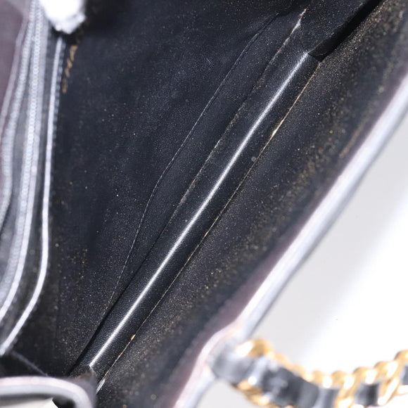 CHANEL Matelasse Chain Hand Bag Enamel Black Gold CC Auth bs25978