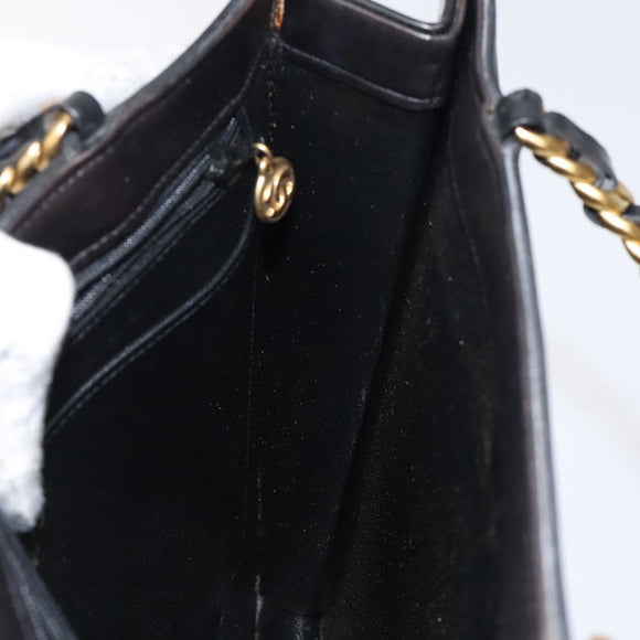 CHANEL Matelasse Chain Hand Bag Enamel Black Gold CC Auth bs25978