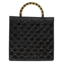 CHANEL Matelasse Chain Hand Bag Enamel Black Gold CC Auth bs25978-13