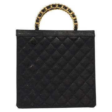 CHANEL Matelasse Chain Hand Bag Enamel Black Gold CC Auth bs25978 - 0