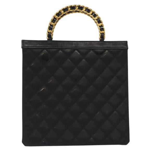 CHANEL Matelasse Chain Hand Bag Enamel Black Gold CC Auth bs25978