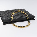 CHANEL Matelasse Chain Hand Bag Enamel Black Gold CC Auth bs25978-6