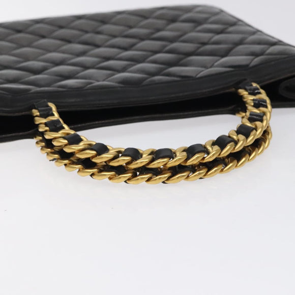 CHANEL Matelasse Chain Hand Bag Enamel Black Gold CC Auth bs25978