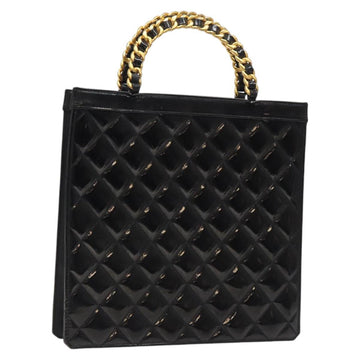 CHANEL Matelasse Chain Hand Bag Enamel Black Gold CC Auth bs25979