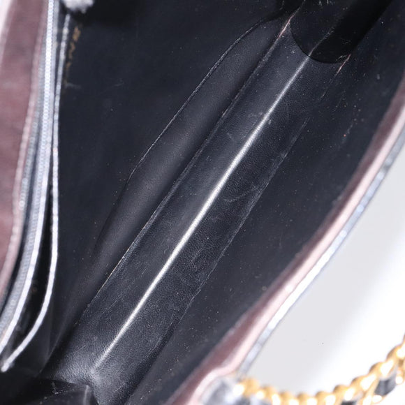 CHANEL Matelasse Chain Hand Bag Enamel Black Gold CC Auth bs25979