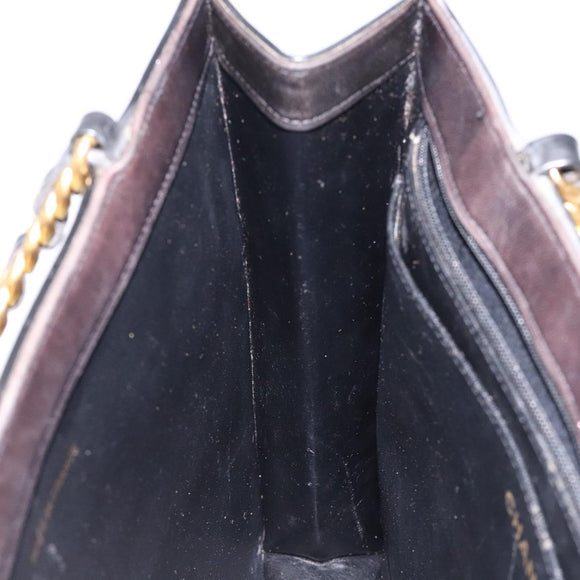 CHANEL Matelasse Chain Hand Bag Enamel Black Gold CC Auth bs25979