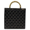 CHANEL Matelasse Chain Hand Bag Enamel Black Gold CC Auth bs25979-13