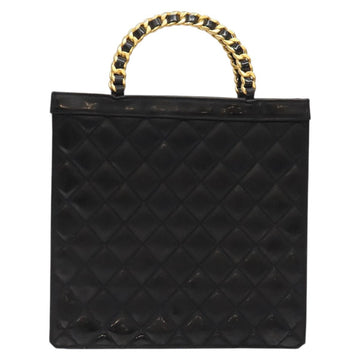CHANEL Matelasse Chain Hand Bag Enamel Black Gold CC Auth bs25979 - 0