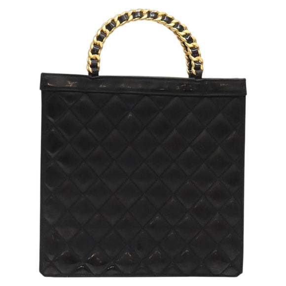 CHANEL Matelasse Chain Hand Bag Enamel Black Gold CC Auth bs25979