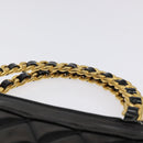 CHANEL Matelasse Chain Hand Bag Enamel Black Gold CC Auth bs25979-8